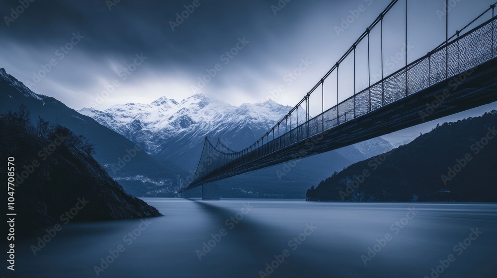 Obraz premium Bridge Over Snowy Mountain Lake