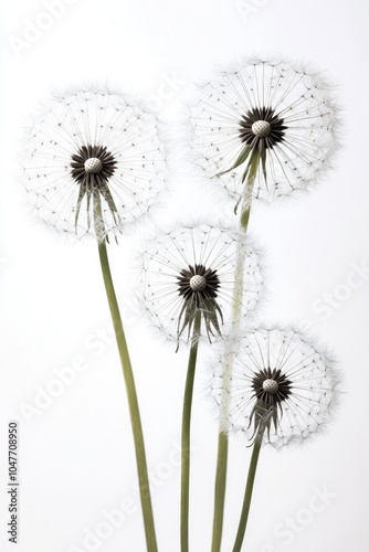 Elegant Dandelion Seeds Silhouette Isolated on White Background