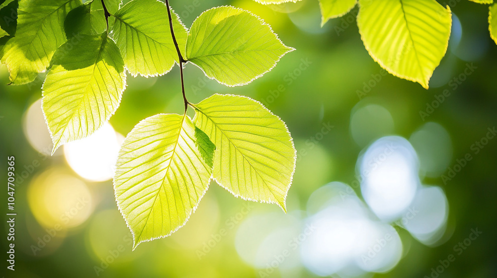 Bright green leaves glimmer in the sunlight on a peaceful afternoon in a lush forest Bright green leaves glimmer in the sunlight on a peaceful afternoon in a lush forest