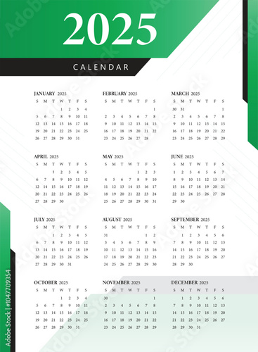 Calendar 2025, Calendar Set for 2025 year, Minimalist clean square layout, Calendar 2025 week start Sunday