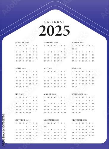 Calendar 2025, Calendar Set for 2025 year, Minimalist clean square layout, Calendar 2025 week start Sunday