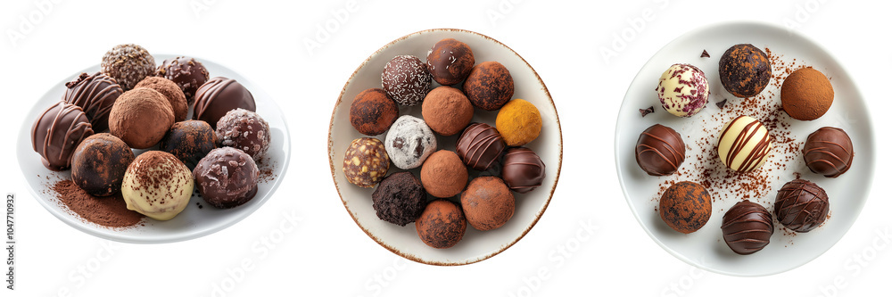 A beautifully arranged plate of assorted truffles, isolated on a transparent background A beautifully arranged plate of assorted truffles, isolated on a transparent background