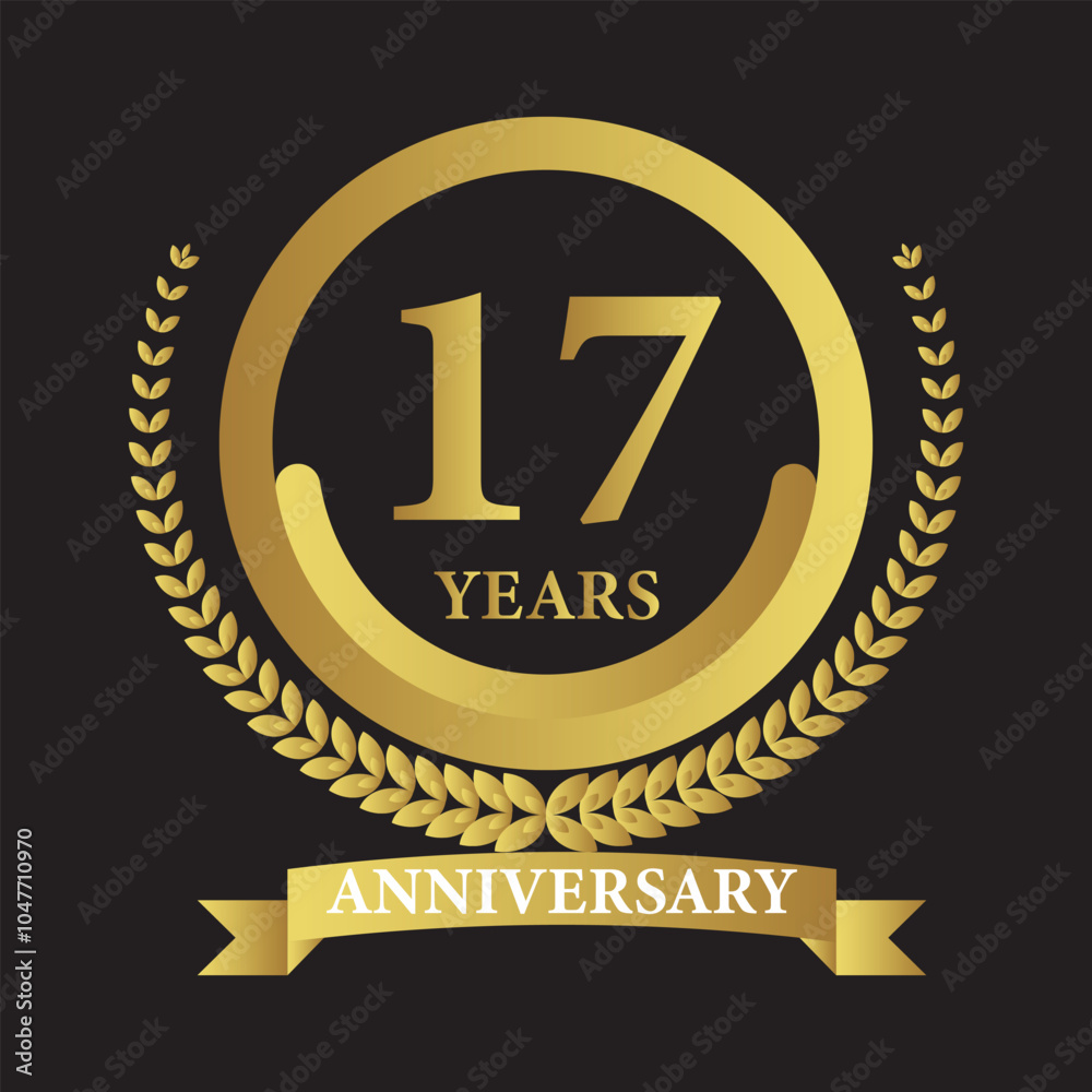 17 years anniversary icon with laurel wreath. Vector illustration. 17 years anniversary icon with laurel wreath. Vector illustration.