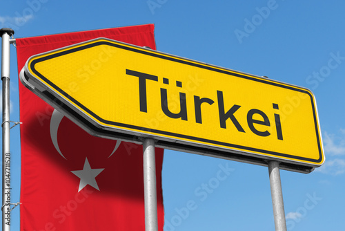 Türkei, Wegweiser mit Nationalflagge photo