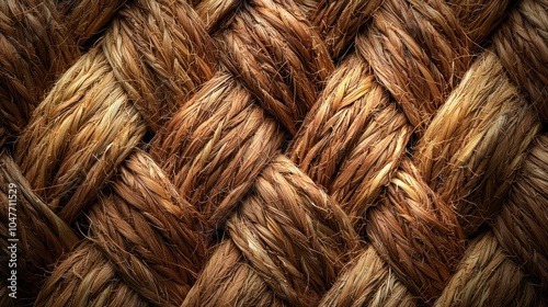 Close-up of Intertwined Natural Fiber Rope Texture