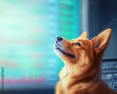 Market Canine, a savvy dog confidently navigating stock trading, while apathetic investors grumble about their lack of success and ambition in the financial world. photo