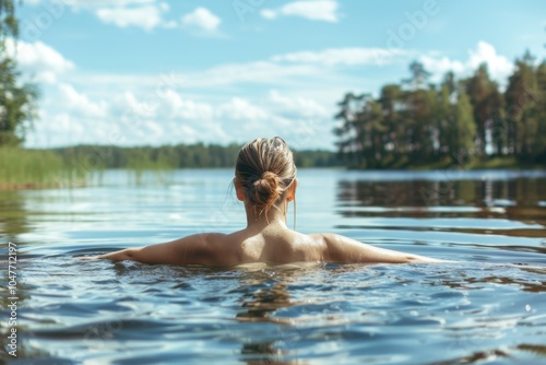 Serene Lake Swim - Woman Enjoying Nature's Calm Waters