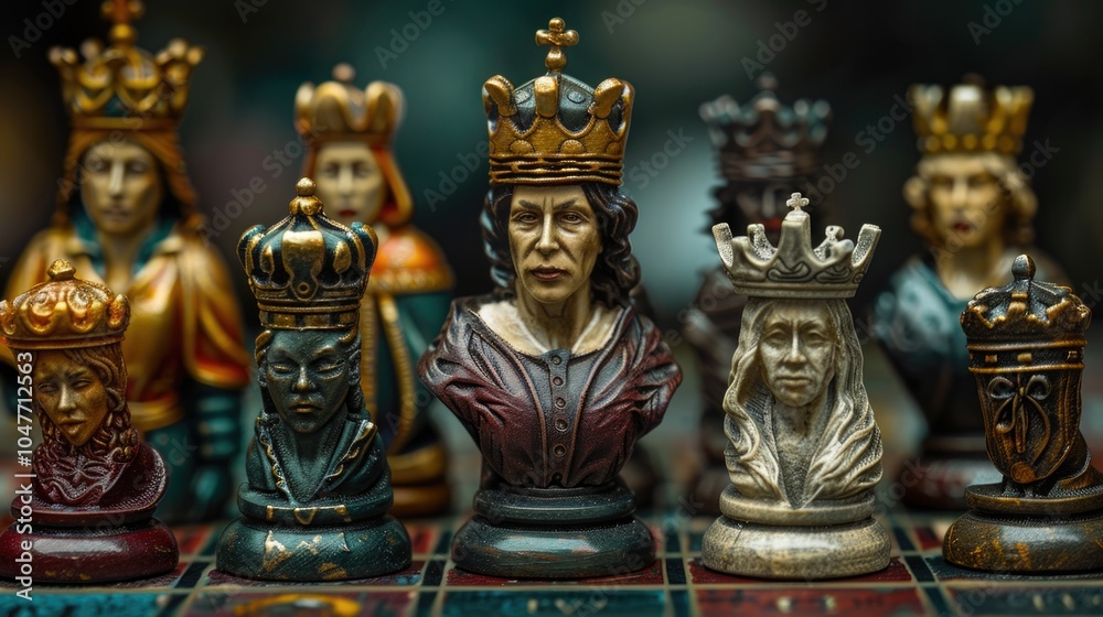 A close-up view of a chess board with chess pieces A close-up view of a chess board with chess pieces