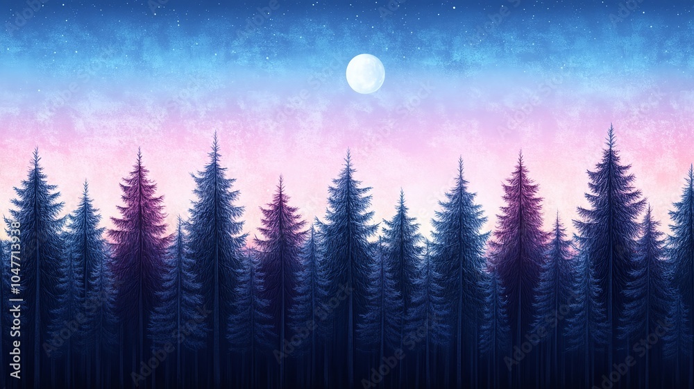 Snow-Covered Forest Under Soft Moonlight Glow Snow-Covered Forest Under Soft Moonlight Glow