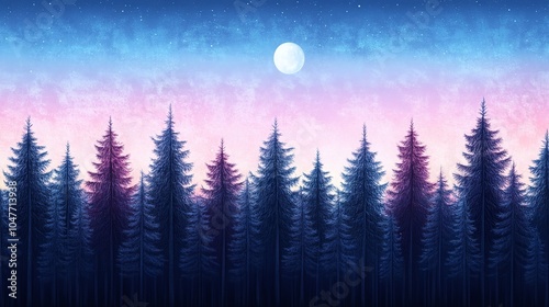 Snow-Covered Forest Under Soft Moonlight Glow