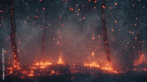 Intense Wildfire Engulfs Forest with Thick Smoke photo