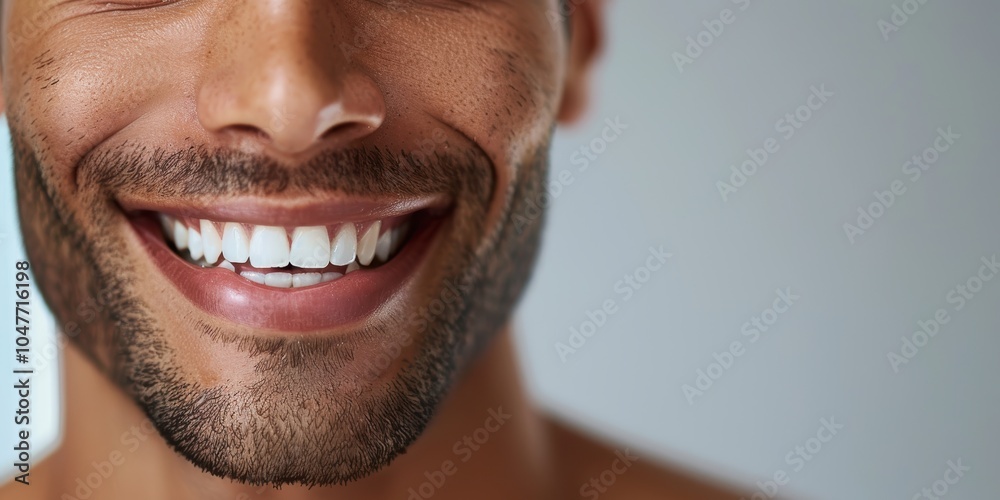 Fototapeta premium Smiling person showcasing radiant skin and beauty in studio setting, highlighting skincare and wellness through dermatology and cosmetic care