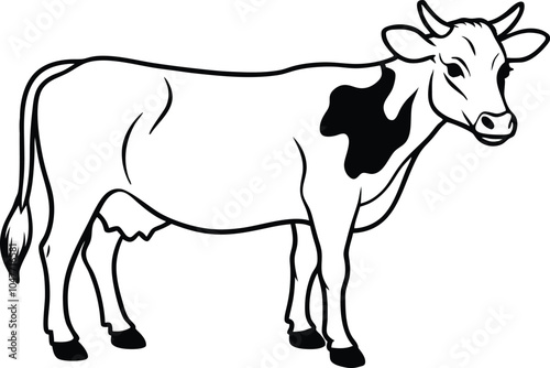 black and white cow vector 