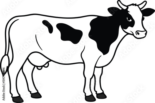 black and white cow vector 