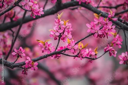 Eastern redbud tree showcasing its vibrant blossoms.