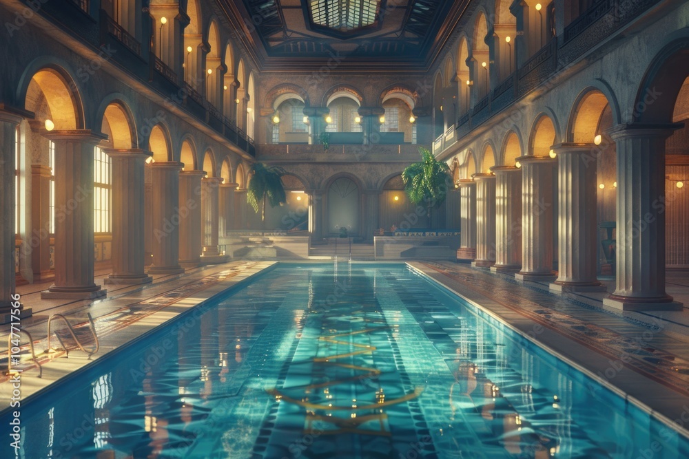 Obraz premium A large indoor swimming pool located within a building