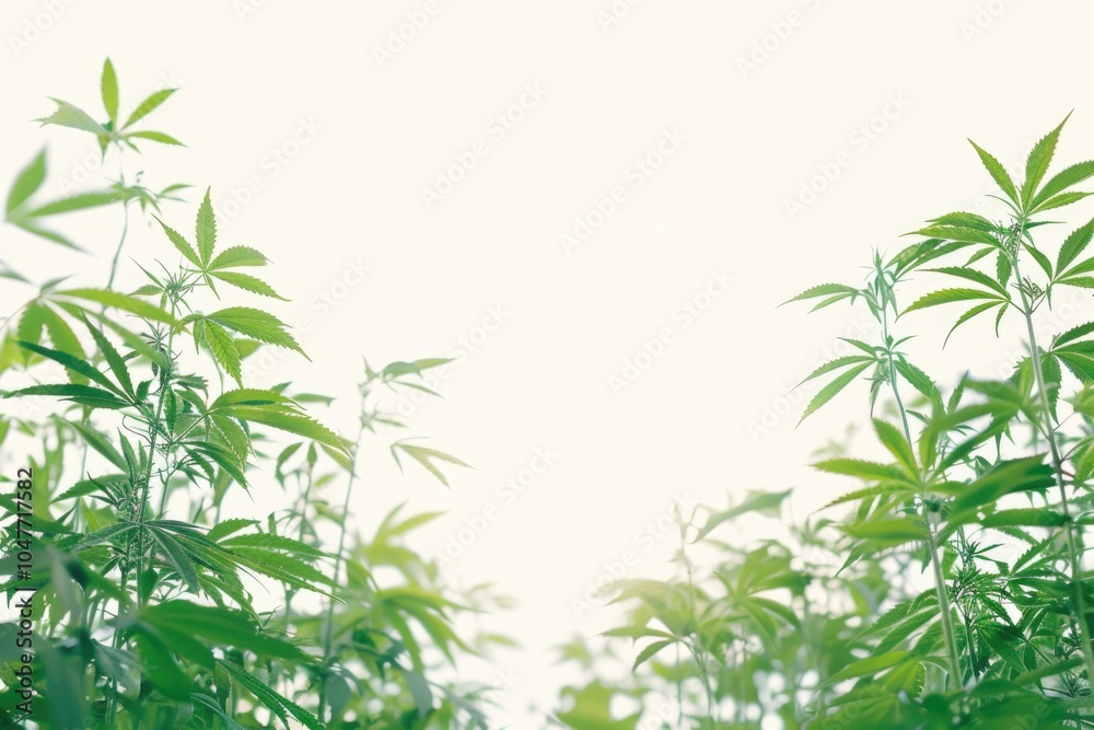 A serene image of a field of green plants with a white sky in the background A serene image of a field of green plants with a white sky in the background