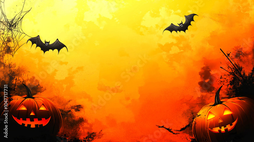 Halloween-themed banner with gradient backdrop transitioning from yellow to deep orange and red hues, evokes festive Halloween feel, perfect for seasonal sales, promotions, events or ads