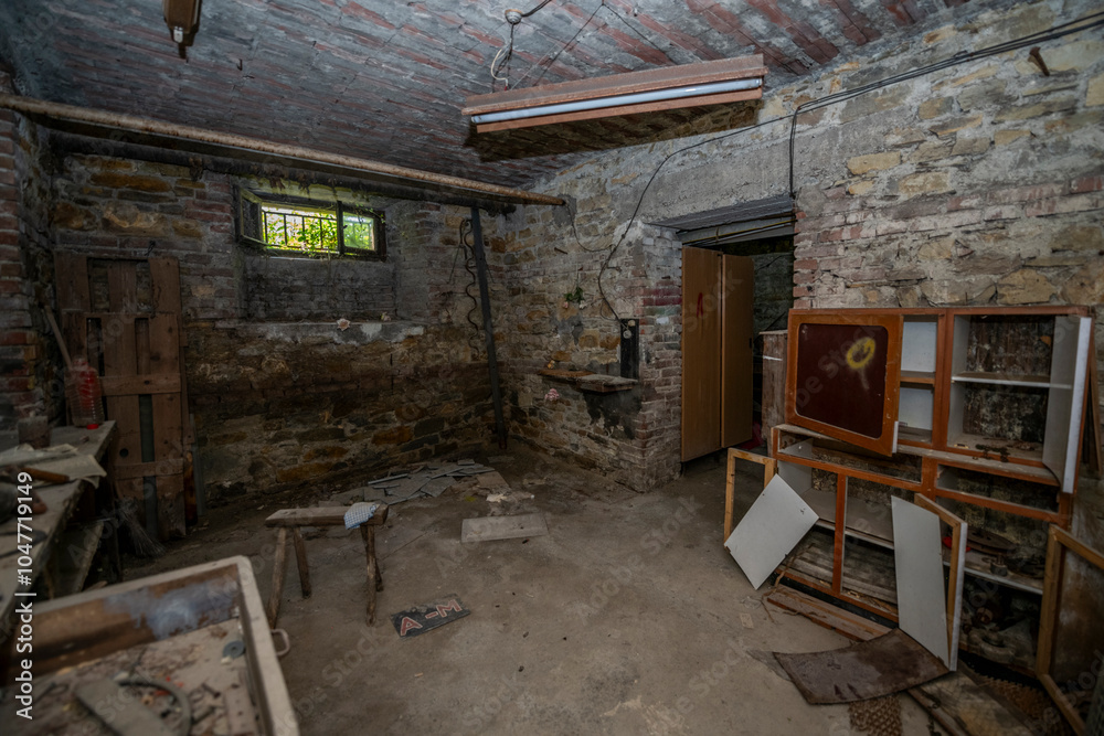 Fototapeta premium Forgotten Building in Northern Italy The Old Abandoned Seminary with a Blue Chapel