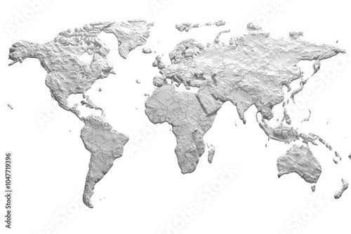 White World map isolated on transparent background, png file, no background png file photo