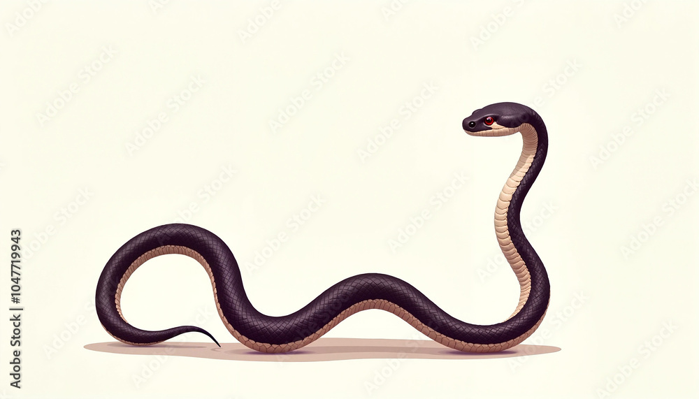 Fototapeta premium A detailed illustration of a black and cream snake coiled gracefully on a light background, showcasing its smooth scales and elegant posture during a calm moment