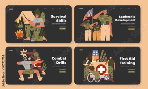 Military Training. Flat Vector Illustration