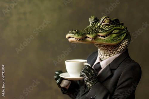 A businessman holds a coffee cup, conveying a sense of morning routine or pre-work preparation