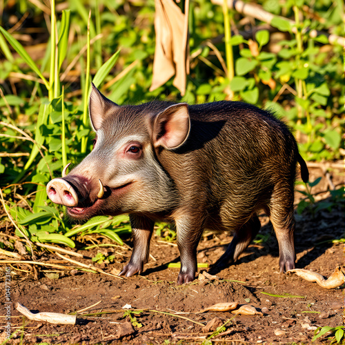 The red river hog (Potamochoerus porcus) also known as the bush pig. photo