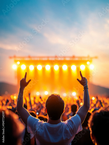 happy person with arms outstretched at a concert