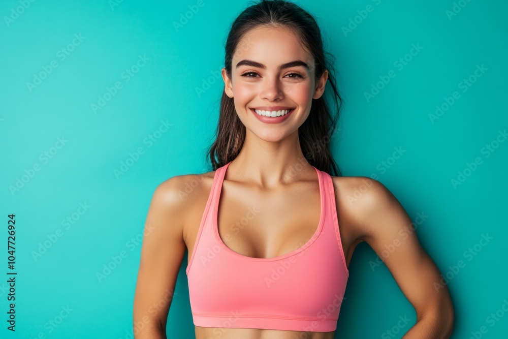 portrait of a fitness woman on blue background portrait of a fitness woman on blue background