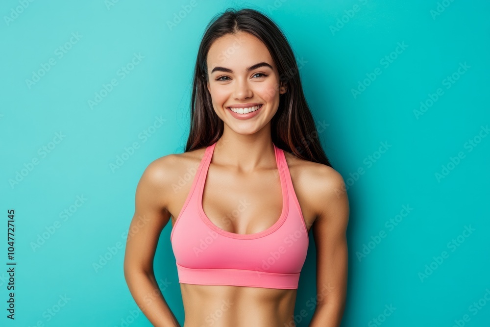 Fototapeta premium portrait of a fitness woman on blue background