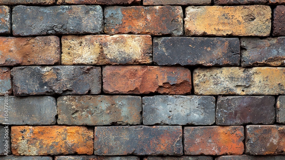 Obraz premium Close-up of a Weathered Brick Wall with Multicolored Bricks