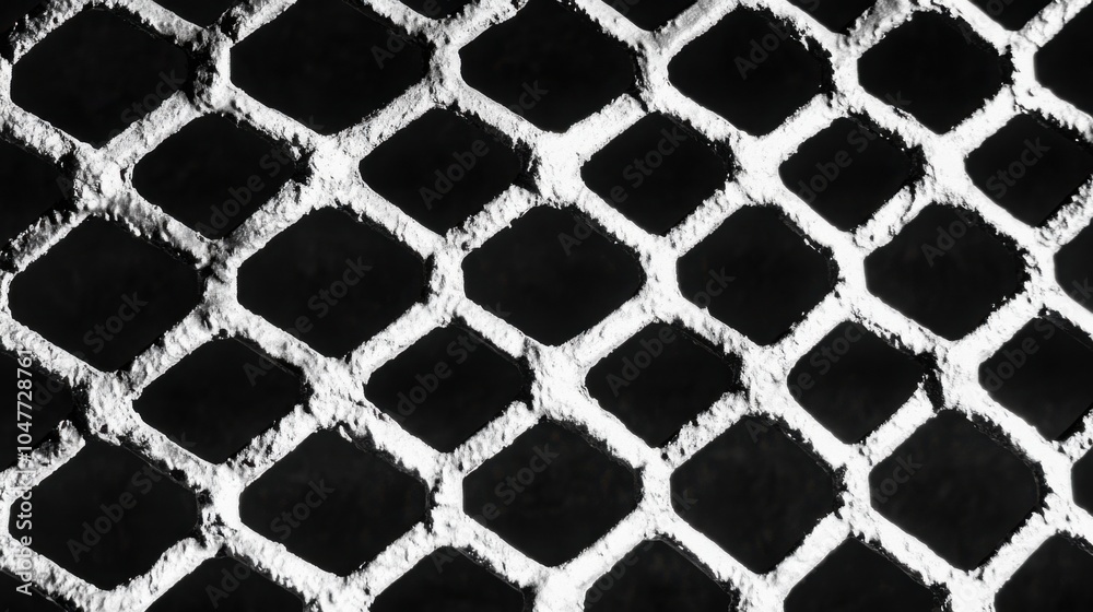 Fototapeta premium 白黒のダイヤモンド模様の幾何学的な金属グリッドのクローズアップ