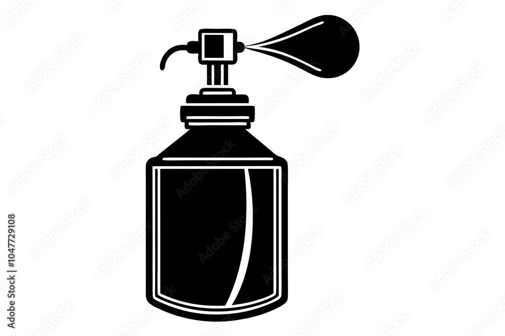 Retro bottle of perfume with sprayer over white