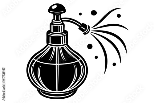 Retro bottle of perfume with sprayer over white