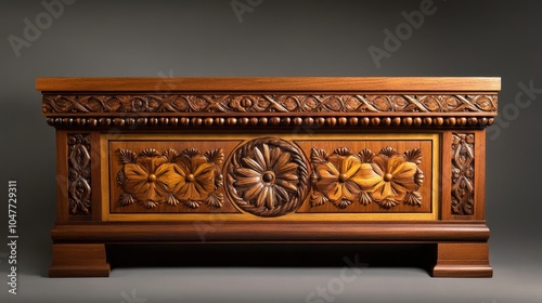 A beautifully finished piece of furniture inspired by cultural motifs, showcasing the artistry and traditions of woodworking.