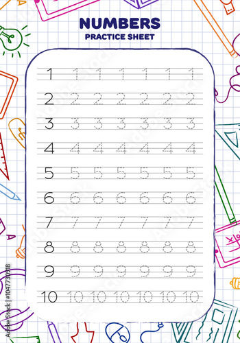 Numbers tracing sheet template outline