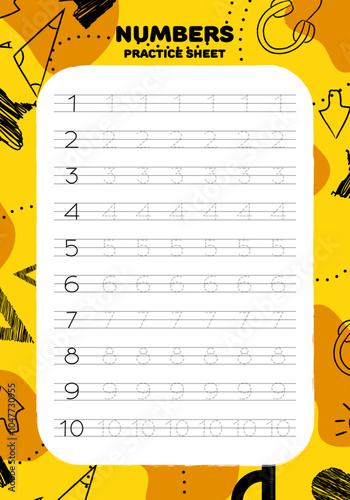Numbers tracing sheet template outline