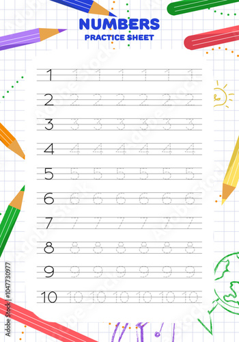 Numbers tracing sheet template outline