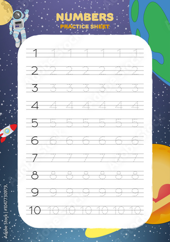 Numbers tracing sheet template outline