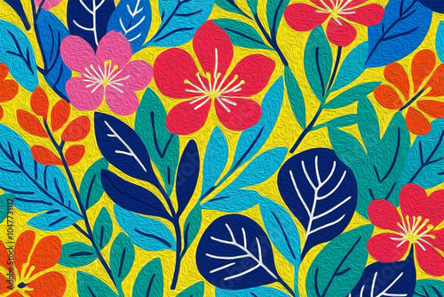 Botanical pattern for printing on wall decorations, covers. Artistic brush strokes. Oil painting