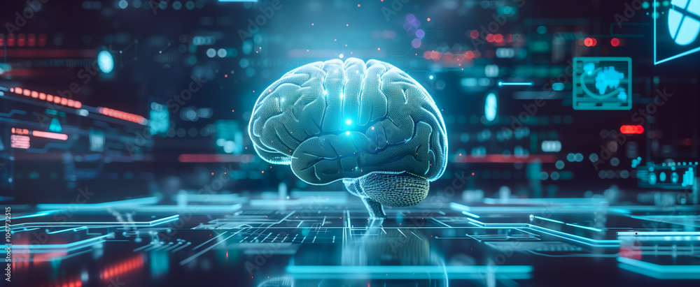 Artificial intelligence concept with illuminated digital brain interface Artificial intelligence concept with illuminated digital brain interface
