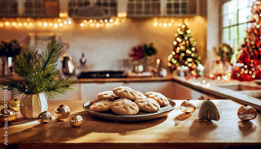 Naklejka premium Fresh Kokosmakronen on a sunlit table, surrounded by festive decor, ready for Christmas joy.