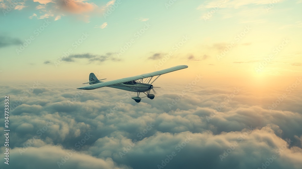 Obraz premium A glider plane soaring through the sky, with wide wings spread, capturing the essence of silent flight.