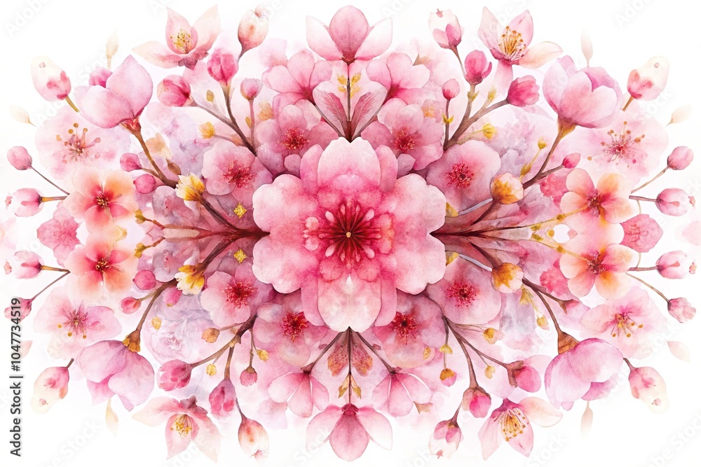 Symmetrical cherry blossom watercolor painting Symmetrical cherry blossom watercolor painting