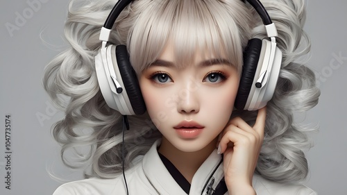 A woman wearing cool headphones. photo