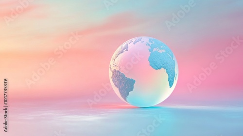 Glass globe on a pink and blue background.