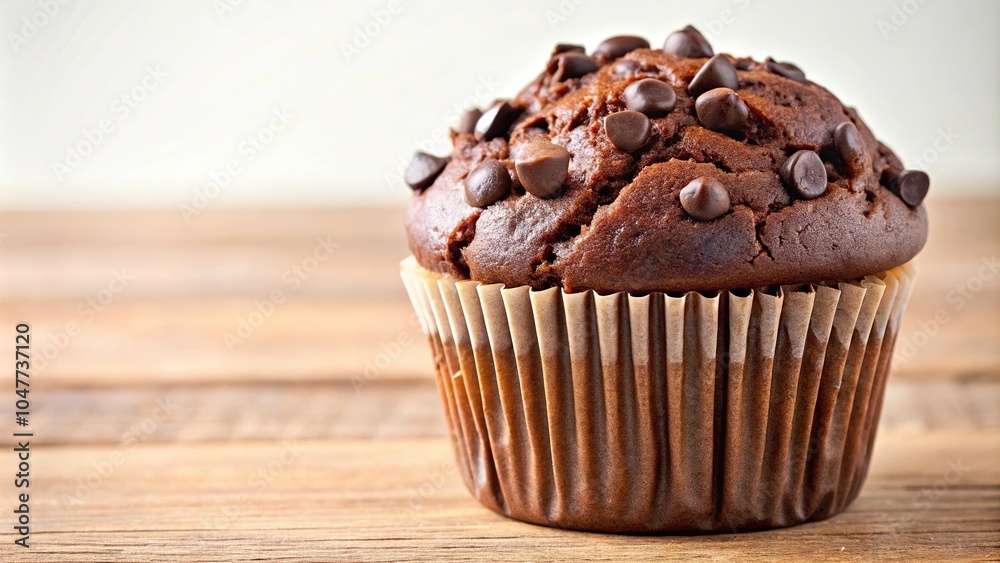 Symmetrical chocolate muffin or cupcake with chocolate chips topping Symmetrical chocolate muffin or cupcake with chocolate chips topping