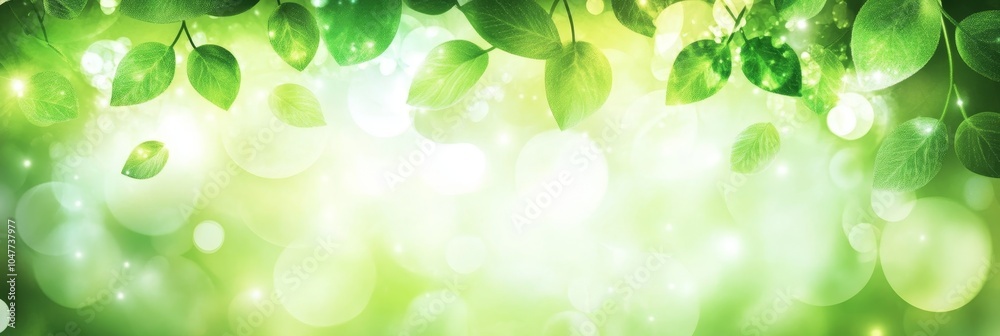 Fresh Green Leaves on a Bokeh Background with Shimmering Sparkles, Celebrating Nature Fresh Green Leaves on a Bokeh Background with Shimmering Sparkles, Celebrating Nature