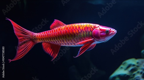 Red Arowana Fish Swimming in Aquarium photo